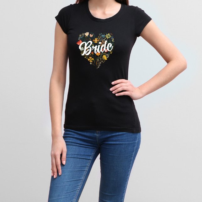 Camiseta Flor Rustic Folk Wildflower Bride Coração (Criador carregado)