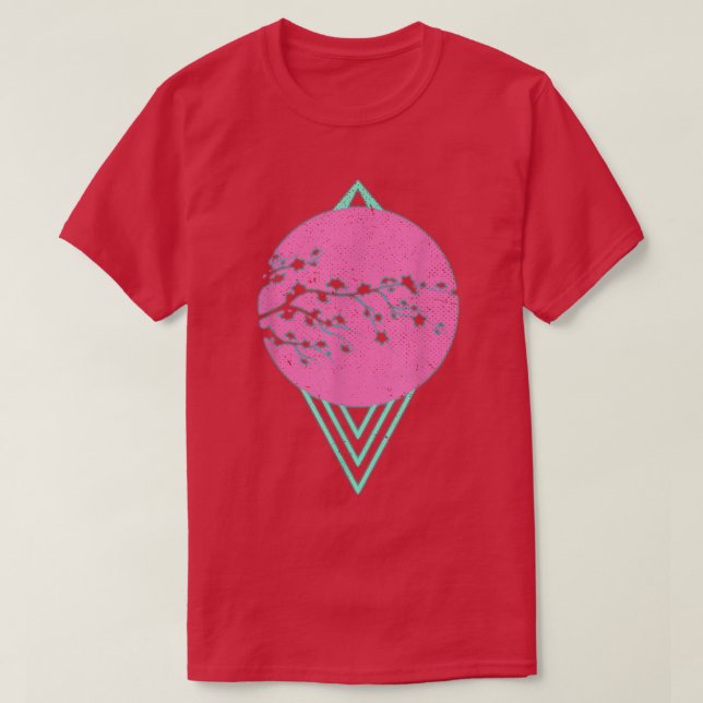 Camiseta Flor Sakura no Japão 80s da Synthwave Cherry (Frente do Design)