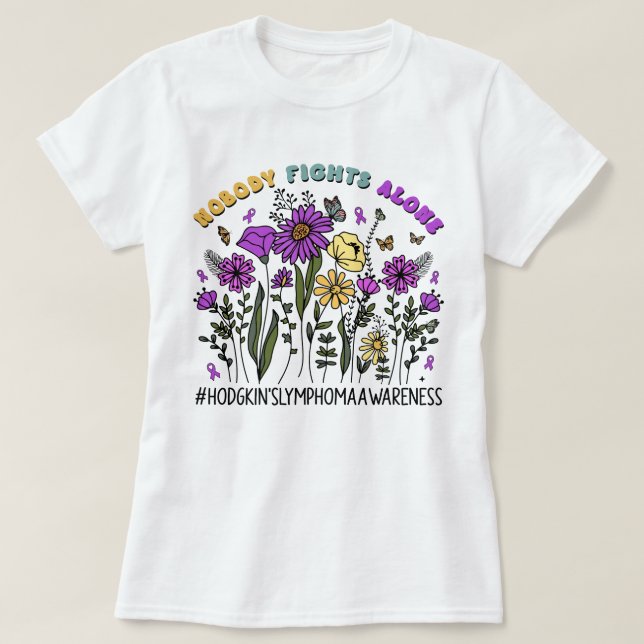 Camiseta Flor selvagem Ninguém luta sozinho o linfoma de Ho (Frente do Design)