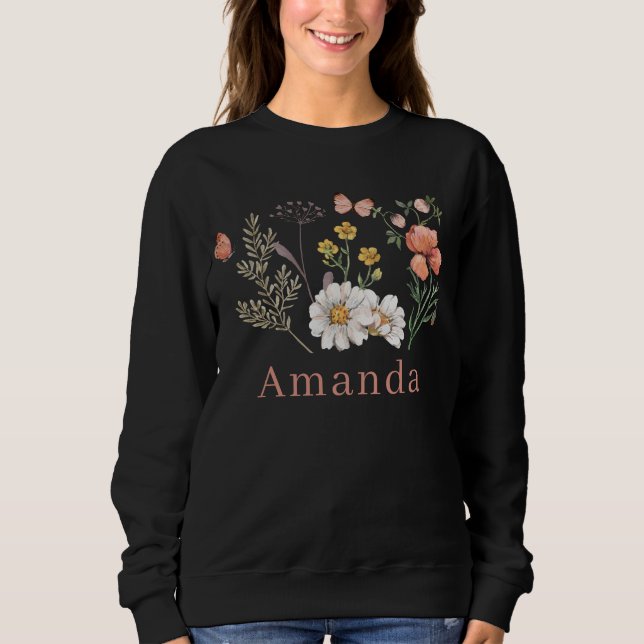 Camiseta Flor Silvestre Boho Nome Personalizado (Frente)