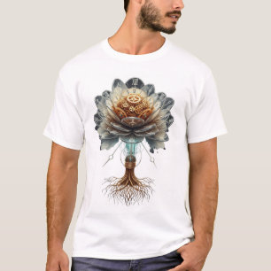 Camiseta Flor Temporal Steampunk: Motor da Natureza Mecânic