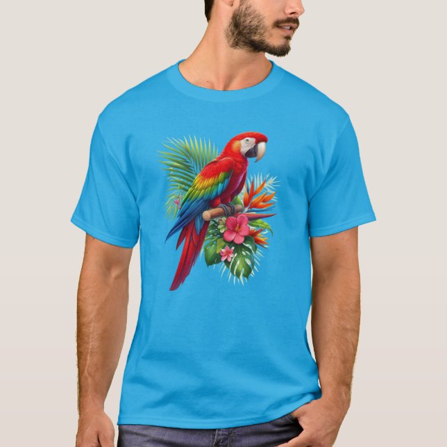 Camiseta Flor tropical de arara vermelha (Frente)