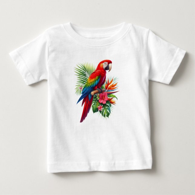 Camiseta Flor tropical de arara vermelha (Frente)