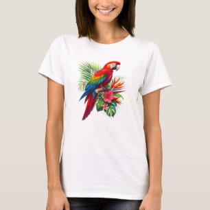 Camiseta Flor tropical de arara vermelha