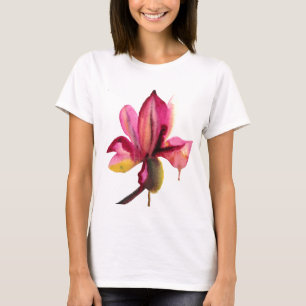 Camiseta Flor tropical de cor d'água da orelha púrpura
