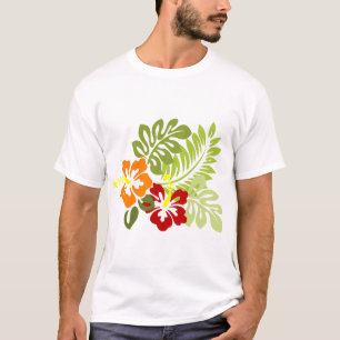 Camiseta Flor Tropical Deixa Hibiscus Hawaii Vermelho Laran