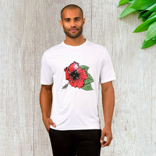 Camiseta Flor Tropical Red Hibiscus com Folhas Verdes