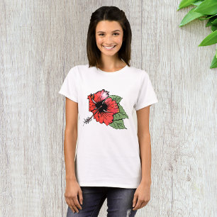 Camiseta Flor Tropical Red Hibiscus com Folhas Verdes