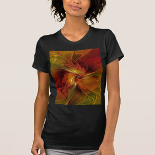 Camiseta Flor verde-laranja-abstrato Vermelho Castanho-Cast