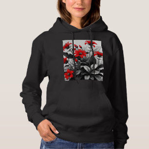 Camiseta Flor Vermelha Na Planta Branca Preta