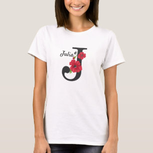 Camiseta Flor vermelha personalizada f J do texto editável