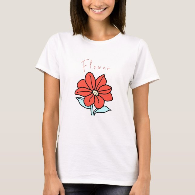 Camiseta Flor Vermelho Vibrante. (Frente)