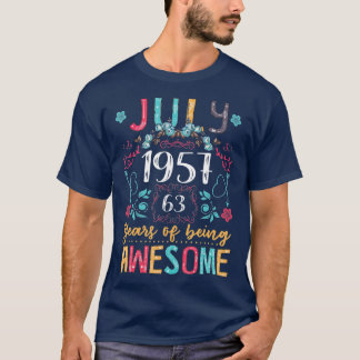 Camiseta Flor Vintage julho de 1957 63rd Birthday Gift 63