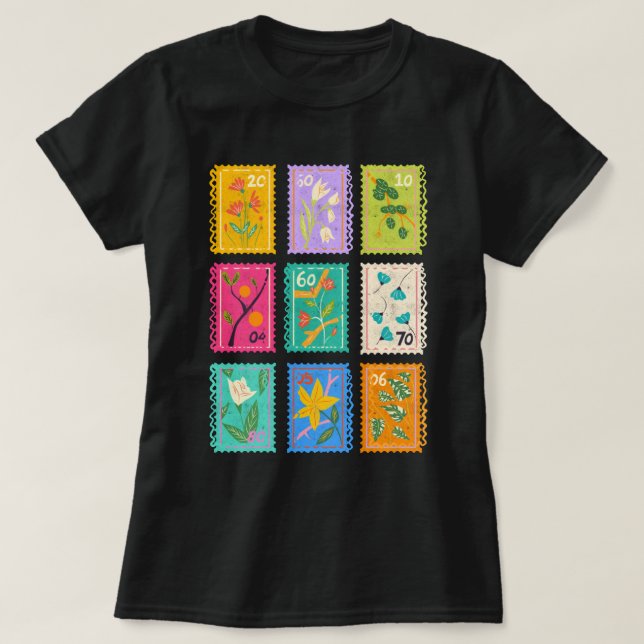 Camiseta Flor Whimsical Stamps Boho Flower Girly (Frente do Design)
