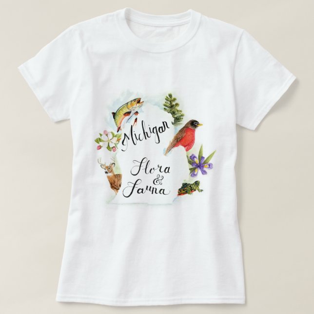 Camiseta Flora & fauna de Michigan (Frente do Design)