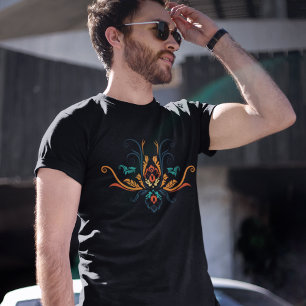 Camiseta Flora Geométrica Clássica Damask Com Ramificações