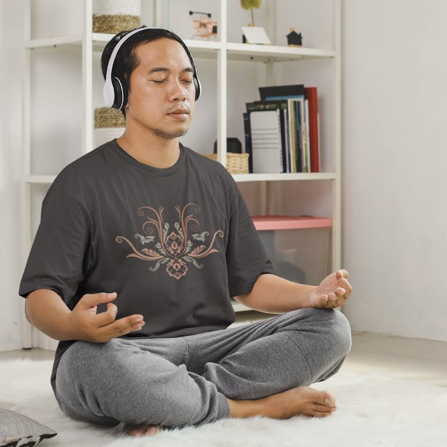 Camiseta Flora Geométrica Clássica Damask Com Ramificações (Criador carregado)