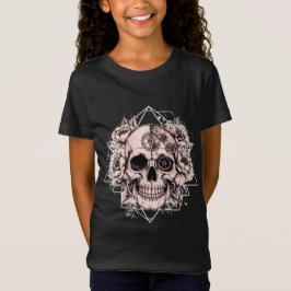 Camiseta "Floração Mecânica" – Crânio Gótico com Engrenagem