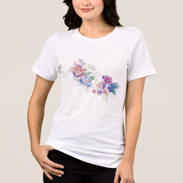 Camiseta florais brancos cor-de-rosa pastel (Frente)