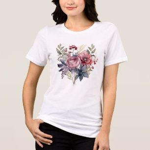 Camiseta Florais Femininos em Aquarela Rosa e Roxo