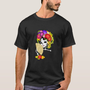 Camiseta Floral Açúcar Caveira Colorida Flores Gráfico Tee