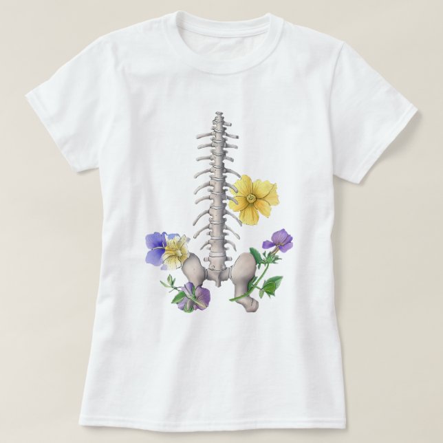 Camiseta Floral Anatomy - Vertebrae, Hip Bone (Frente do Design)