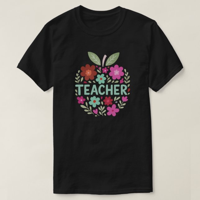Camiseta Floral Apple Teacher Design (Frente do Design)