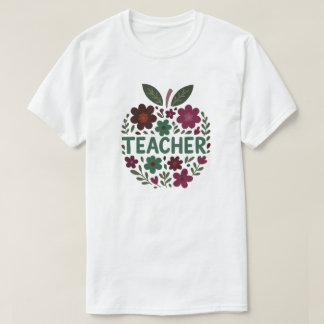 Camiseta Floral Apple Teacher Design