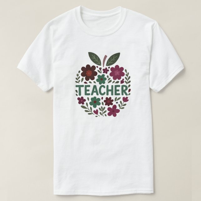 Camiseta Floral Apple Teacher Design (Frente do Design)
