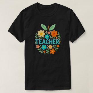 Camiseta Floral Apple Teacher Design