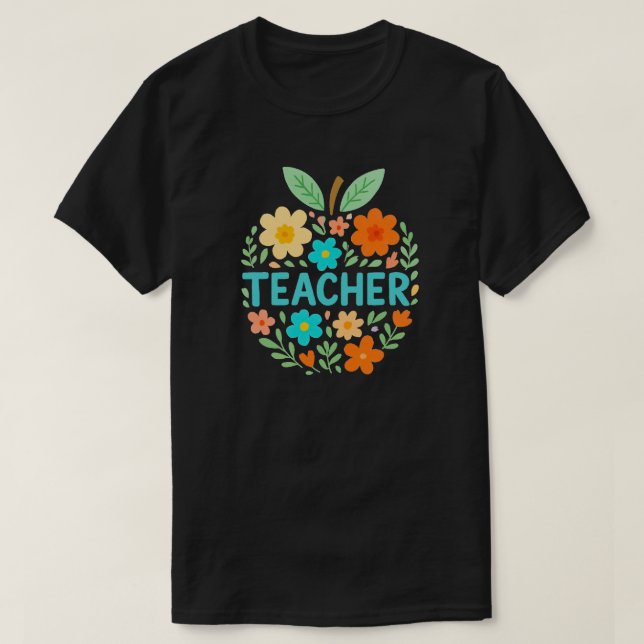 Camiseta Floral Apple Teacher Design (Frente do Design)