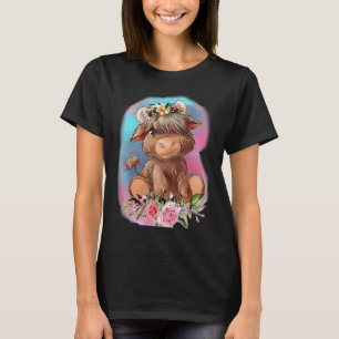 Camiseta Floral Baby Highland Cow Farm Animal Western Couve