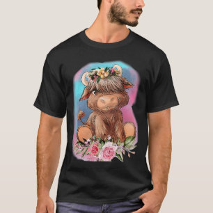 Camiseta Floral Baby Highland Cow Farm Animal Western Couve