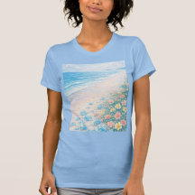 Floral Beach Seascape Watercolor Artistic Light T-