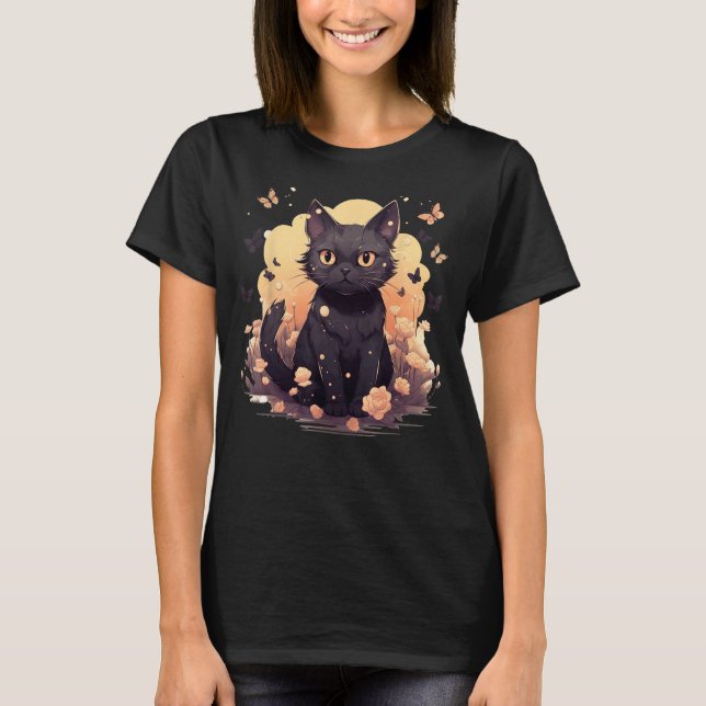 Camiseta Floral Cat Butterflies Aestética Girls Graph (Frente)
