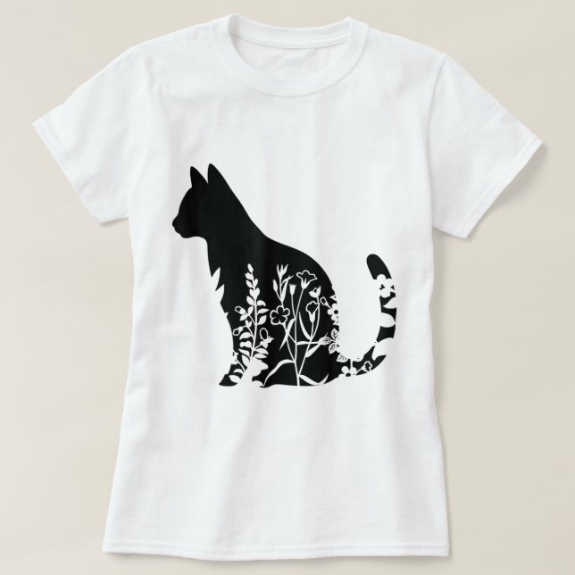 Camiseta Floral Cat Silhouette Minimalist Design (Frente do Design)