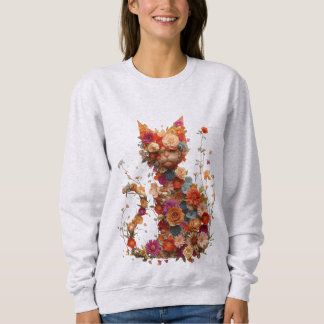 Camiseta Floral Cat Sweatshirt | Cozy Aesthetic Cat Lover
