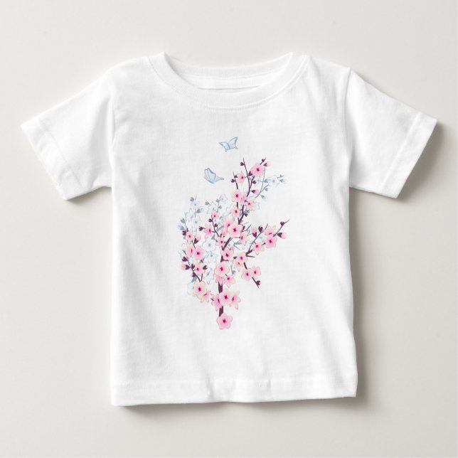 Camiseta Floral Cereja Brilhante Cor-de-rosa Branco (Frente)