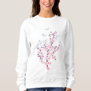 Camiseta Floral Cereja Flor Cor-de-Rosa Azul