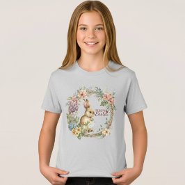 Camiseta Floral Coelho Feliz Páscoa para Meninas J