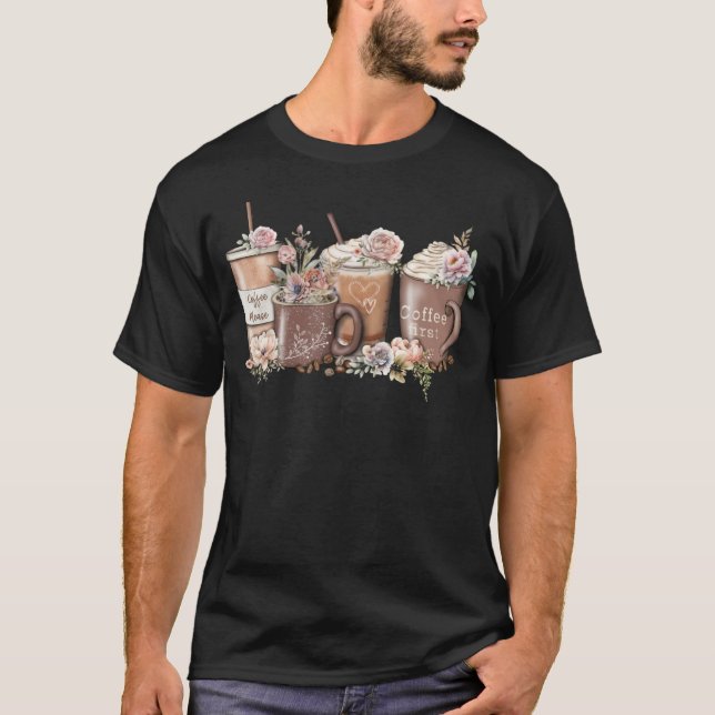 Camiseta Floral Coffee Cup Iced Latte With Spring Flowers (Frente)