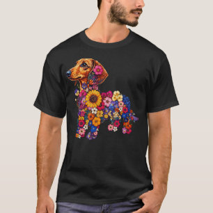 Camiseta Floral Colorido Amante do Dachshund Cachorro Wiene