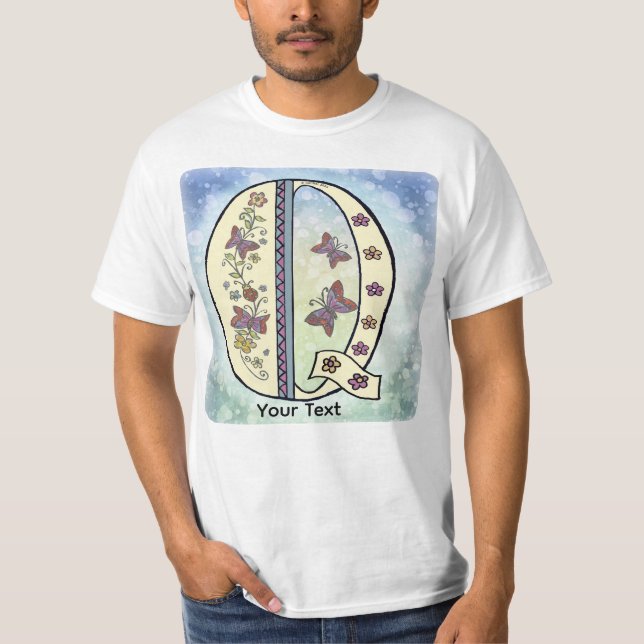 Camiseta floral com monograma Q (Frente)