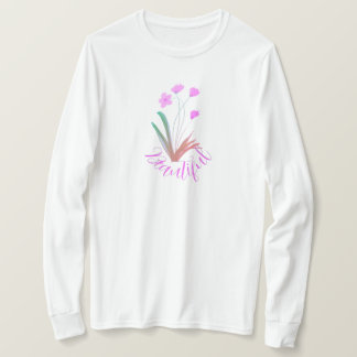 Camiseta Floral Cor-de-rosa com inclinação longa acentuada