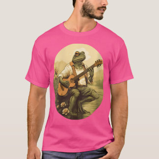 Camiseta Floral Cottagecore Sapo Tocando Violão Acústico