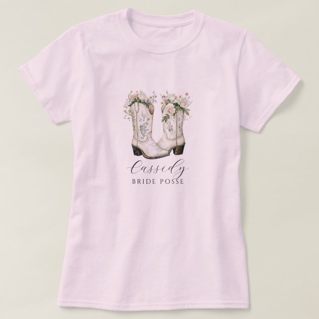 Camiseta Floral Cowgirl Boots Noiva Pink Personalizado (Frente do Design)