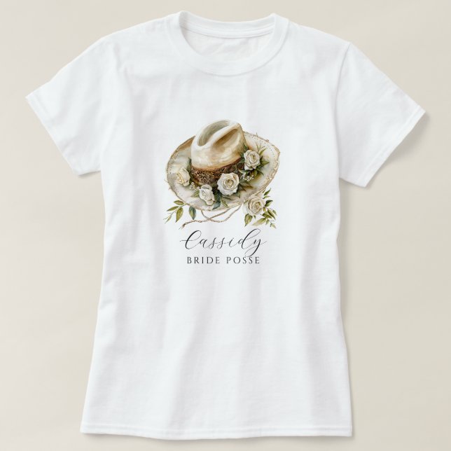 Camiseta Floral Cowgirl Hat Bride Posse Floral Horsfere (Frente do Design)