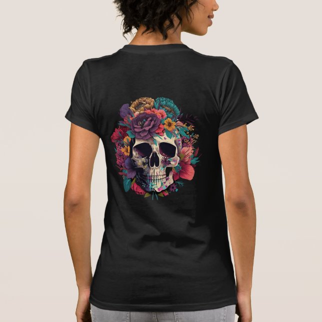 Camiseta Floral Crânio Botânica e Ossos (Verso)