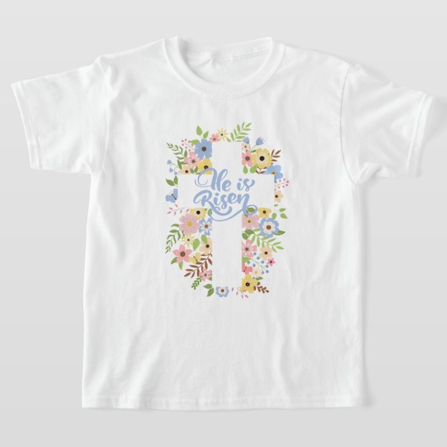 Camiseta Floral Cross Ele é Risen Páscoa (Postura )