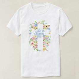 Camiseta Floral Cross Ele é Risen Páscoa Unisex